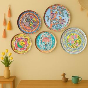 RITUALISTIC Madhubani Wall plate for home decoration | Wall decor items for living room | Metal Wall décor |Gift items for unisex | wall art | wall showpiece| Home Décor Gift Items | Set of 5 plates